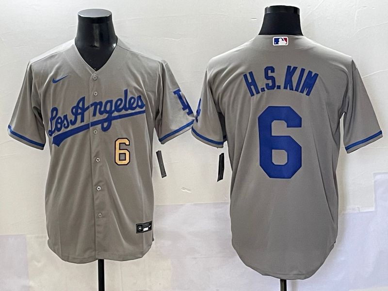 Men 2025 Los Angeles Dodgers 6 H.S.Kim Grey Game Nike MLB Jersey style 3